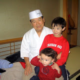 Kai and Eidan with with Master Sushi Chef Shigeo Mori