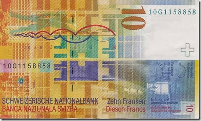Nota de 10 francos suíços - Verso
