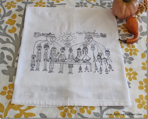 Turn Children's Art Into Thanksgiving Tea Towels from Setting for Four #Tea Towel #DIY #Thanksgiving #Kids art