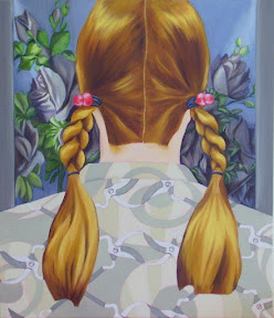 A girl with braidsin the window,oil on canvas,65X80 cm