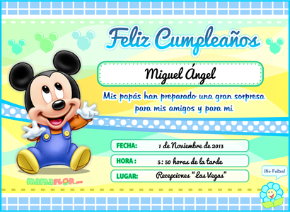 Tarjeta de Cumpleaños de Mickey Mouse Bebé, listo para Imprimir |  Manualidades