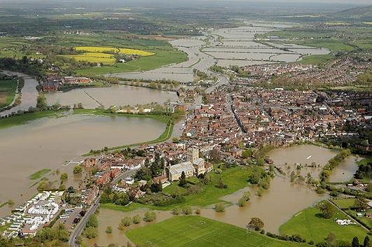 Aerial view of Flooding in Tewkesbury, England, 30 April 2012. environ.org.uk