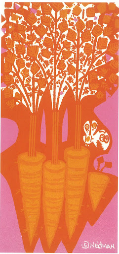 The carrots look larger than life, almost like trees. Carrots on Color 6x12 Silkscreen print circa 1972. The carrots look larger than life, almost like trees. Carrots on Color 6x12 Silkscreen print circa 1972.