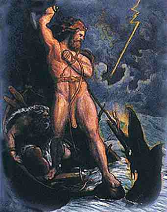Thor About To Strike The World Serpent, Asatru Gods And Heroes