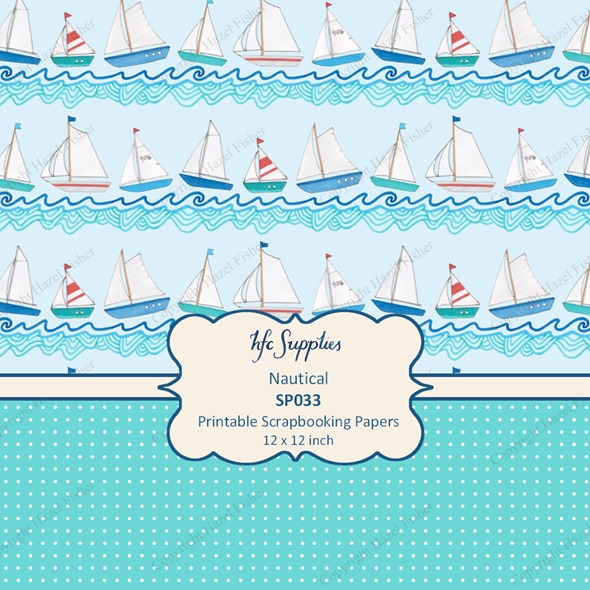 SP033 Nautical etsy 4 printable scrapbooking papers boats
