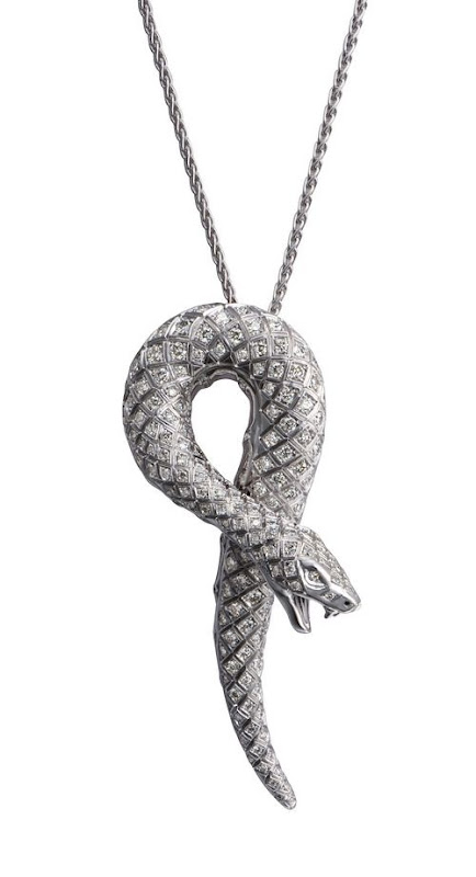 Carreraycarera-Mini Snake pendant in white gold and diamonds Carreraycarera-Mini Snake pendant in white gold and diamonds