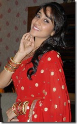 Actress Regina Cassandra in Red Embroidery Saree Cute Stills