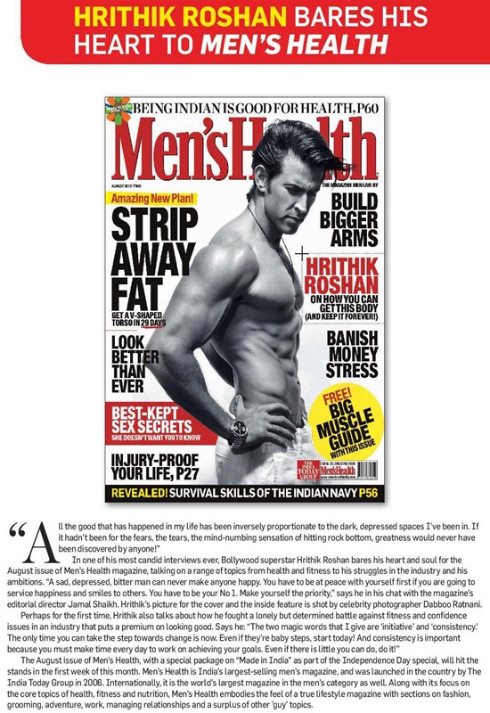 Hrithik Roshan  Bares Heart to Men’s Health India August 2012