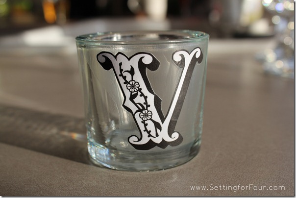 Pottery Barn Knockoff DIY Love Votives from Setting for Four #modpodge #PotteryBarn. See the tutorial here: http://settingforfour.blogspot.com/2012/01/love-votive-candle-set.html #votive #candle #knockoff #diy #tutorial #love