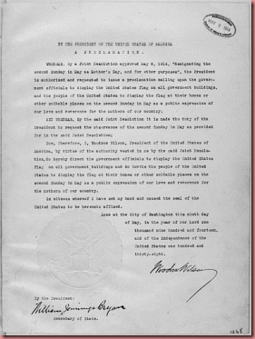 450px-President_Woodrow_Wilson's_Mother's_Day_Proclamation_of_May_9,_1914_(Presidential_Proclamation_1268)._-_NARA_-_299965