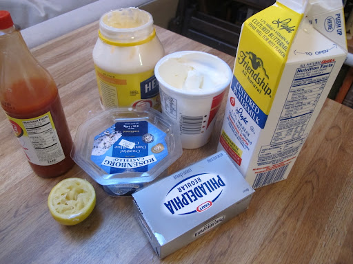 ingredients for blue cheese-cream cheese sauce.