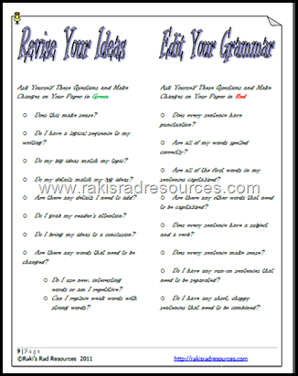 Narrative Writing Journal - Revise and Edit using these checklists - from Raki's Rad Resources