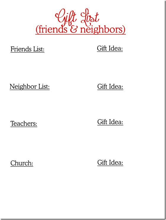 GIft list for neighbors and friends to share
