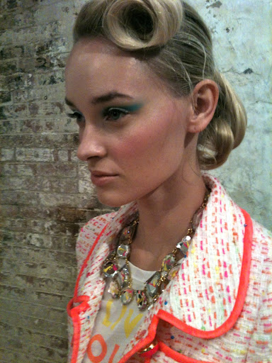 Ah, the cheeks! Lovely pretty cheeks. Neil swept on the Jouer's Cheek + Lip Tint in Peony (isn't it fresh looking?) with a foundation brush to really blend it in. To finish it off, he dabbed the Cream Eyeshadow in Feather on the tops of the cheekbones as a highlighter. Ah, the cheeks! Lovely pretty cheeks. Neil swept on the Jouer's Cheek + Lip Tint in Peony (isn't it fresh looking?) with a foundation brush to really blend it in. To finish it off, he dabbed the Cream Eyeshadow in Feather on the tops of the cheekbones as a highlighter.