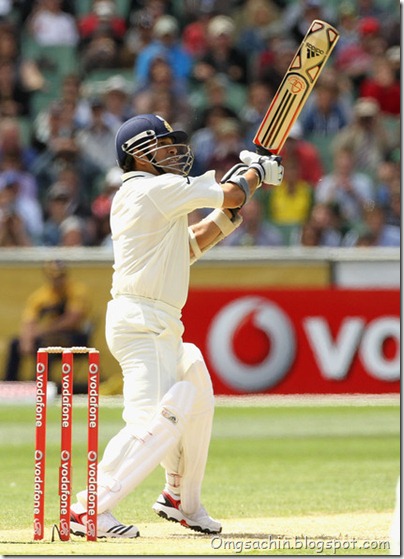 Sachin Tendulkar of India cuts for six during day two of the First Test match between Australia and India