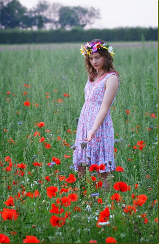 dloral dress in a wildflower field