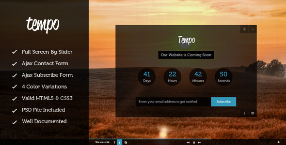 Tempo - Full Screen Coming Soon Template - Under Construction Specialty Pages