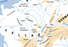 Un mapa de Galia en el siglo I a. C. donde puede verse la posición relativa de los helvecios y los sécuanos.