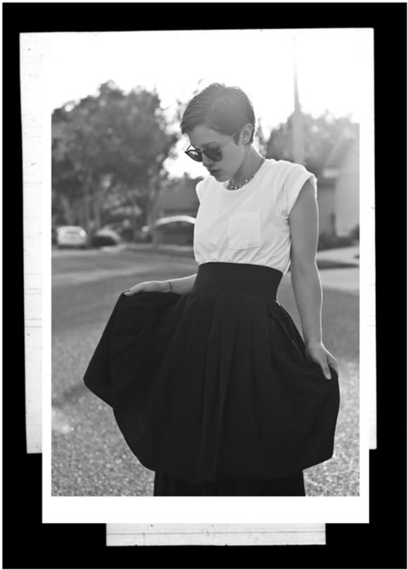 White Tee Black Taffetta Skirt - Karlas Closet