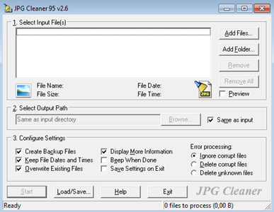 Tela do  JPG Cleaner 95 2.6