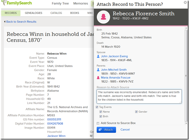 The slide in panel shows information about a person from the tree. The slide in panel shows information about a person from the tree.