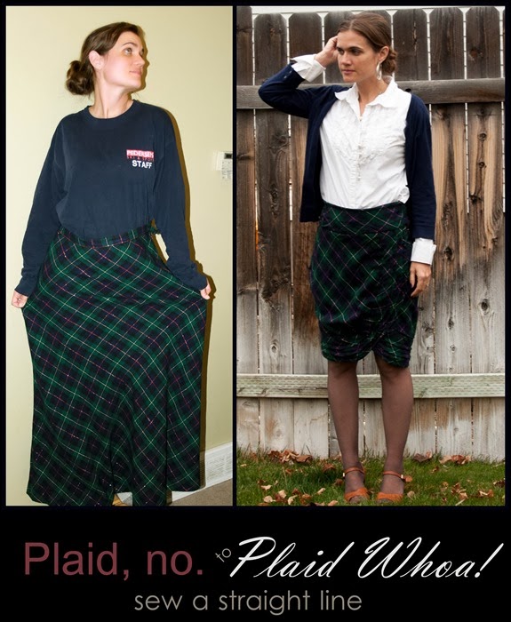 wool plaid skirt refashion before and after1 wool plaid skirt refashion before and after1