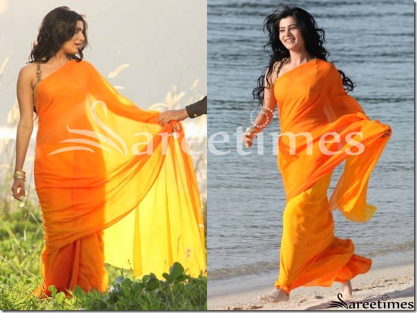 Samantha_Orange_Plain_Saree