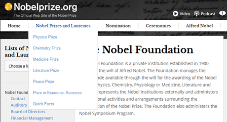 Kategori Penghargaan Nobel