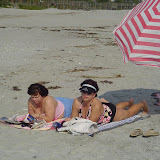 Bonnie and Pam catch a few rays at Folly Beach.