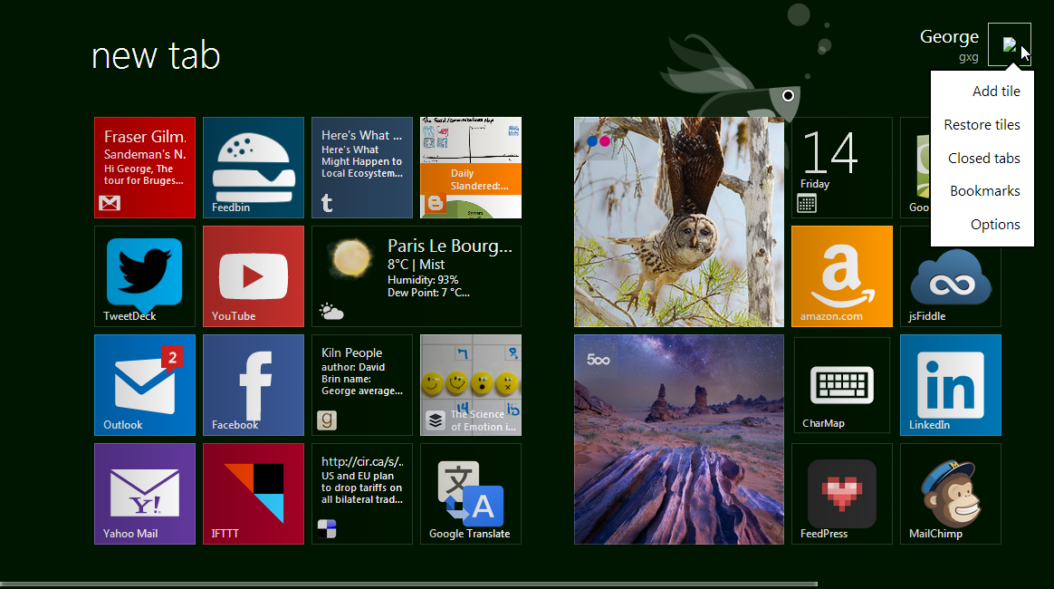 Chrome new metroTab with menu Chrome new metroTab with menu