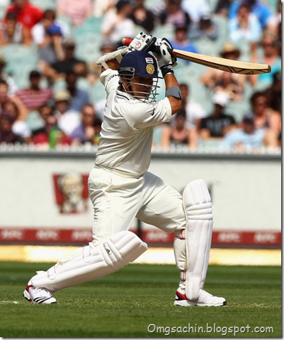 Sachin Tendulkar of India drives for four during day two of the First Test match between Australia and India at Melbourne Cricket Ground