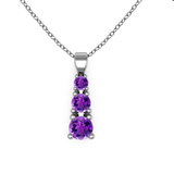 Amethyst Three Stone Pendant in 14k White Gold
