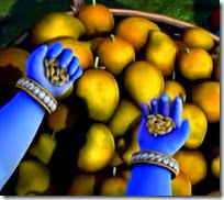 [Krishna giving grains to fruit vendor]