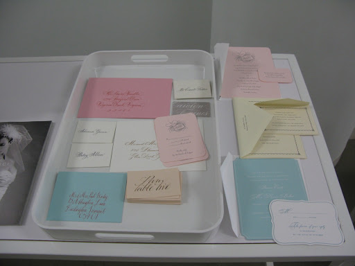 A selection of calligraphy from multiple calligraphers and stationery by Crane and Co.