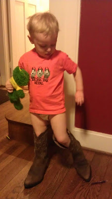 Andy put the boots on all by himself
