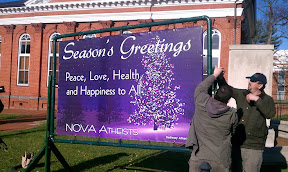 Nope, this doesn't look like "hate speech," "mocking," or "denigrating" anything. Note that it is signed by NOVA Atheists. Any displays not signed explicitly by a group are not attributable to a group.