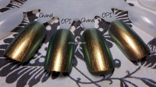Chanel Peridot vs. OPI Just Spotted the Lizard 3 coats