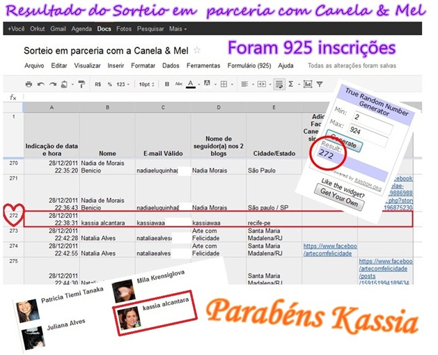 RESULTADO DO SORTEIO EM PARCERIA COM CANELA E MEL - 3 RESULTADO DO SORTEIO EM PARCERIA COM CANELA E MEL - 3