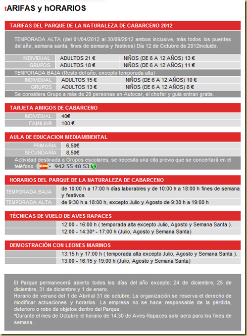 Cabarceno precios, tarifas y horarios