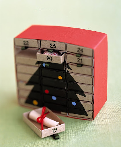 And for those who are not celebrating their holiday with a menorah -- an advent calendar may be in place. This creative 25 days of Christmas advent calendar is made up of several match boxes and is perfect to put little surprises inside. And for those who are not celebrating their holiday with a menorah -- an advent calendar may be in place. This creative 25 days of Christmas advent calendar is made up of several match boxes and is perfect to put little surprises inside.