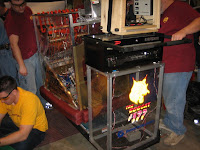 Our cart glowing in a camera's flash