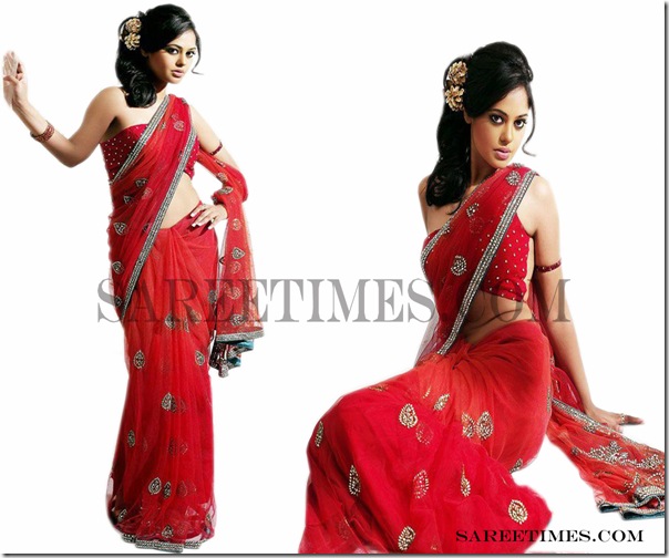 Bindhu_Madhavi_Red_Designer_Saree
