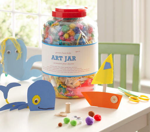 Make your little one's crafting dreams come true with a jar filled with all of the essentials: pipe cleaners, fringed crepe paper, feathers, and buttons. Art Jar, $30, potterybarnkids.com