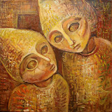 SPRZEDANY: Słomiane Duszki - z cyklu duchy i strachy - Mantykora. Olej na płótnie, wymiary: 40x40cm