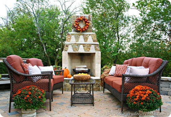 outdoor patio with fireplace