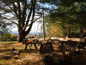 A gin pole was erected to help us move the heavy timbers.