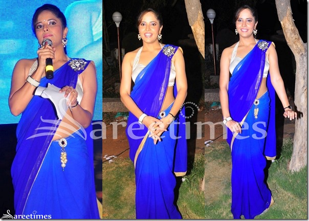 Anasuya_Blue_Plain_Saree