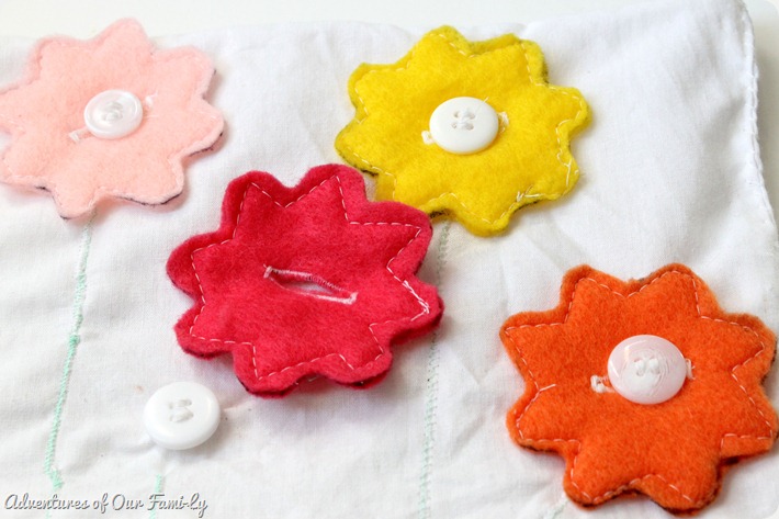 Felt quiet book flowers buttons