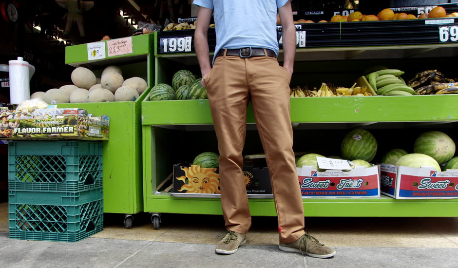 Looking up the legs of the Gluttony Pants, by Betabrand. The first in the 7 sins series, these pants are made for the overeater in all of us.