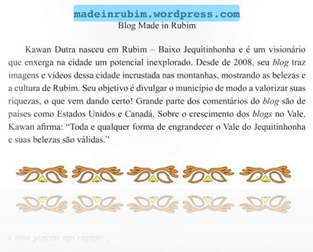 Referência ao autor e ao blog Made in Rubim - texto Erick Sanderson